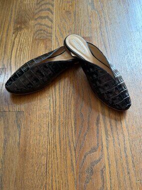 JOSEFINAS Black Croc-Embossed Leather Flat Mules EU 35.5 / US 5.5